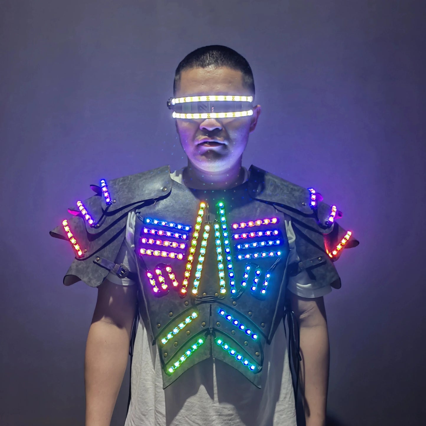 Halloween Costumes for Men Traje Led Luminous LED Armor Viking Cosplay Nightclub Performance Wear Dance Rave Outfits