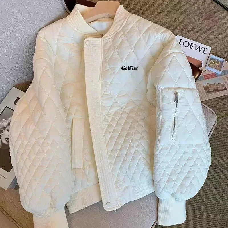 Women Golf Wear White Cotton-Padded Tennis Jackets  Autumn Winter Warm Outwear Women Casual Windbreaker Coat Golf Clothing
