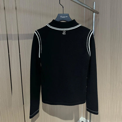 PL Autumn Spring Long Sleeve Golf Tops Women Warm Slim Sweater Ladies Soft Knitted Golf Tops Korean Lapel Pullover S-Xl