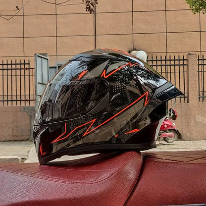 Orz Motorcycle  Full Face Helmet Dual Lens Racing Helmet Personality Horns Modular Flip Up Helmets DOT Approved