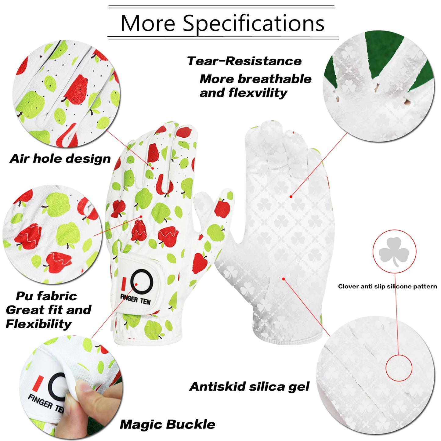 Golf Women's Gloves Ladies Left Hand Golfer Value 6 Pack, All Weather Rain Grip Glove,Golf Glove Fashion Pattern Design
