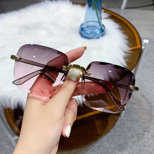 Square Sunglasses Woman Brand Designer Fashion Rimless Gradient Sun Glasses Shades Cutting Lens Ladies Frameless Eyeglasses