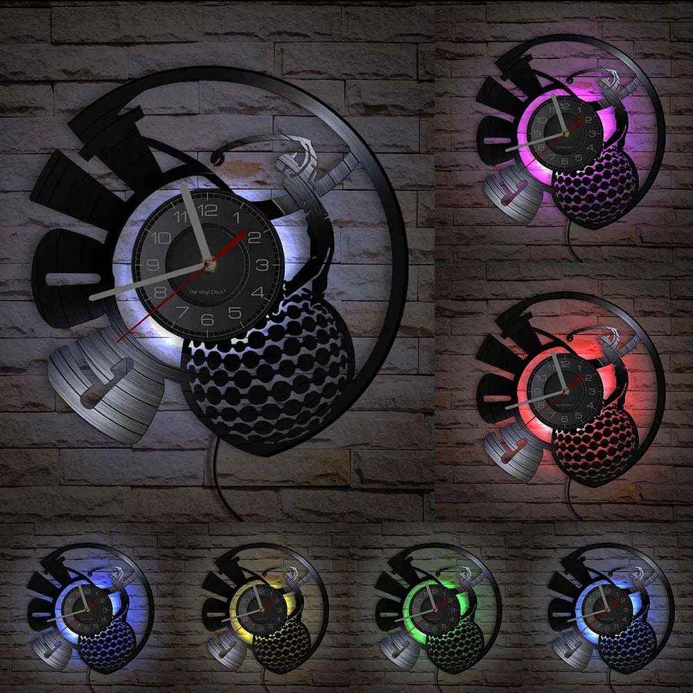 Golfer Wall Clock Sports Golf Club Vinyl Record Wall Clock Golf Gifts for Him Golf Fan Golf Player Silhouette Decorative Clock