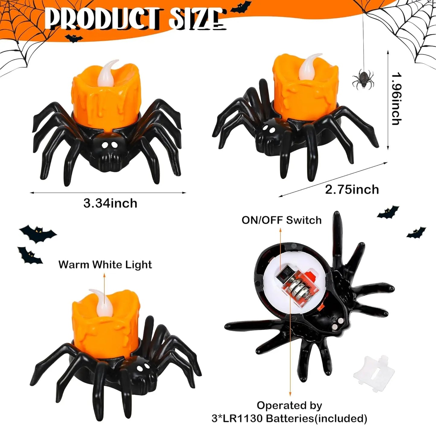 Halloween Spider Candle Lights, Halloween Orange Flameless Candle Lights LED Lights Halloween Lights Holiday Decoration Lights F