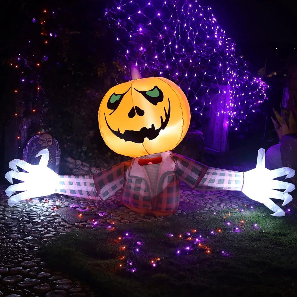 1.2M Halloween Pumpkin Wearing Checkered Shirt Inflatable Decoration Gentleman Ghost Halloween Inflated Toys Outdoor Garden Deco