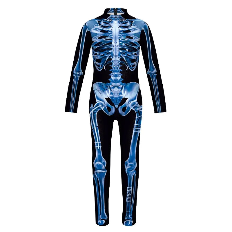 Kids Halloween Cosplay Scary Costume Zombies Skeleton Print Jumpsuit Boys Girls Zentai Suit Child Carnival Party Birthday Gifts