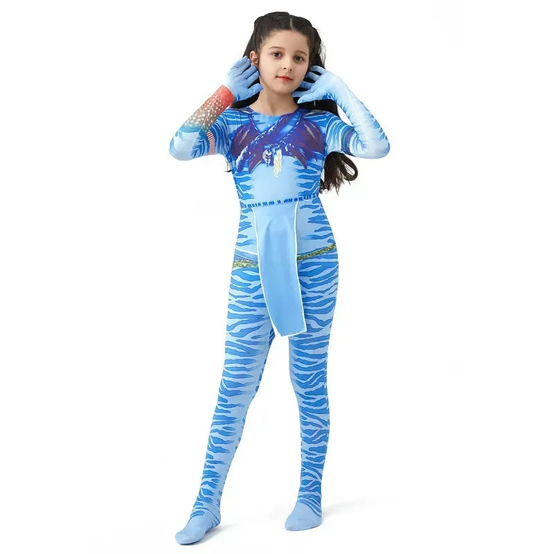 Boy Girls Halloween Cosplay Avatar Costume Kids the Way of Water Neytiri Alien Cosplay Hero One Piece Tight Fitting Clothing