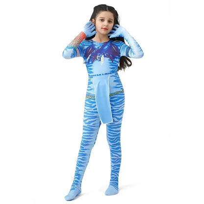 Boy Girls Halloween Cosplay Avatar Costume Kids the Way of Water Neytiri Alien Cosplay Hero One Piece Tight Fitting Clothing