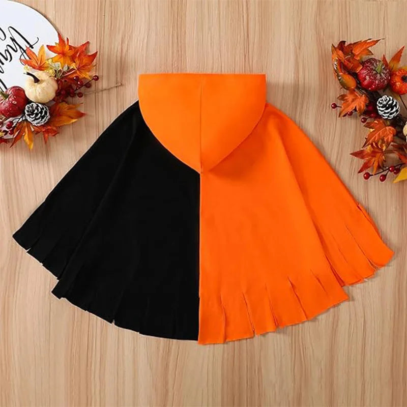 Halloween Cloak Carnival Children's Clothing With Hat Color Blocked Print Cosplay Funny Cloak