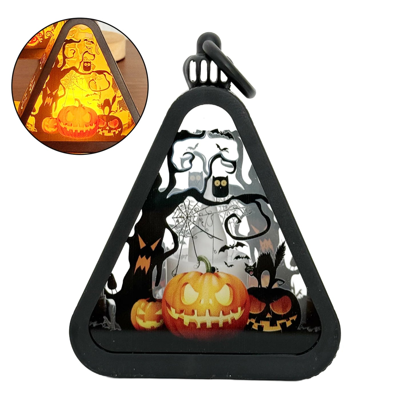 Halloween Pumpkin Lantern Plastic Witch Castle Ghost Triangle Lamp Table Ornaments Party Scene Props Halloween Home Decoration