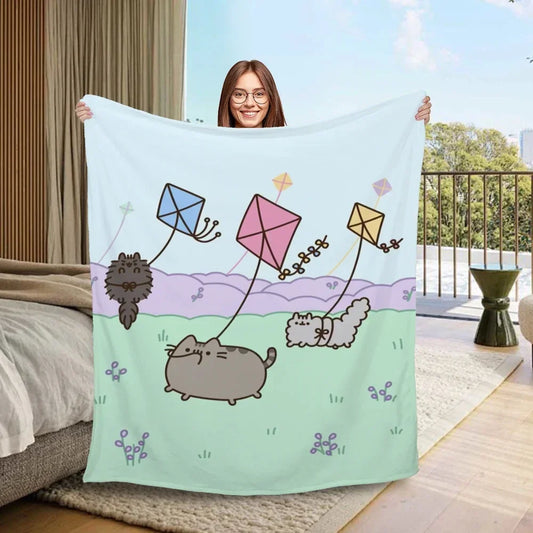 Pusheens Large Blanket King Size Throw Blanket for Sofa Luxury Bedding Hairy Blankets for Bed Fluffy Soft Blankets Characters