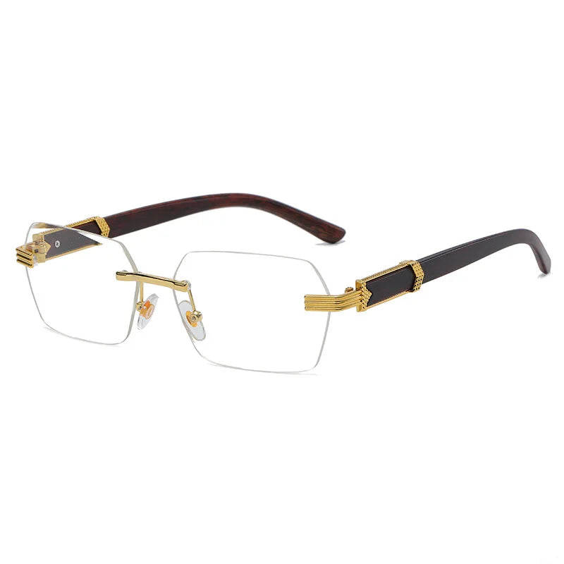 Luxury Rimless Square Sunglasses Man Brand Designer Frameless Gradient Sun Glasses Woman Fashion Vintage Wooden Oculos De Sol