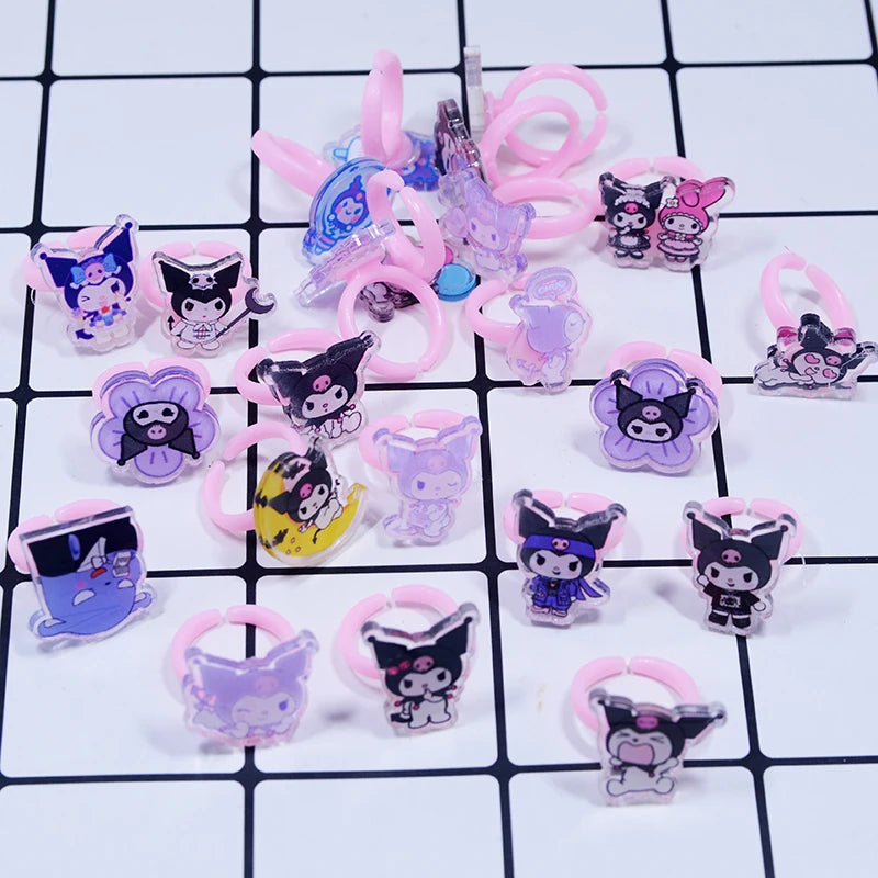 10/20Pcs Sanrio Hello Kitty Melody Ring Kids Adjustable Baby Rings Kuromi Cartoon Children Girl Rings Party Gifts With Box