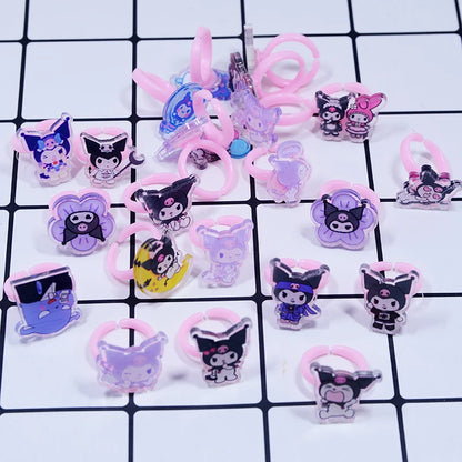 10/20Pcs Sanrio Hello Kitty Melody Ring Kids Adjustable Baby Rings Kuromi Cartoon Children Girl Rings Party Gifts With Box