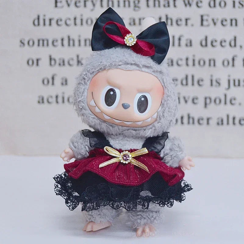 Mini Plush Doll'S Clothes Outfit Accessories for 15-17cm Labubu Idol V1 V2 Gauze Skirt Set Clothing Gift