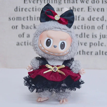 Mini Plush Doll'S Clothes Outfit Accessories for 15-17cm Labubu Idol V1 V2 Gauze Skirt Set Clothing Gift