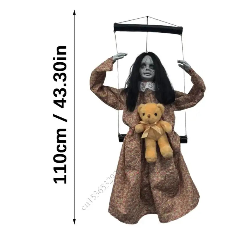 K43D Scary Halloween Decorations Sound Activated Swinging Ghostly Doll With Light Up Eye for Garden Yard Indoor and Outdoor