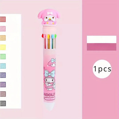 1pc/6pcs Sanrio Cartoon Ballpoint Pen, Kuromi, Hello Kitty, Cinnamoroll, 10 Color 0.7 Stationery Draw Writing Mark Pen