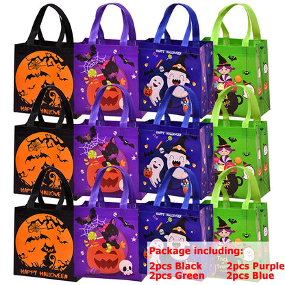 4-12pcs Halloween Theme Non-Woven Cloth Gift Shopping Bag Environmentally Friendly Reusable Cartoon Pumpkin Creative Storage Bag