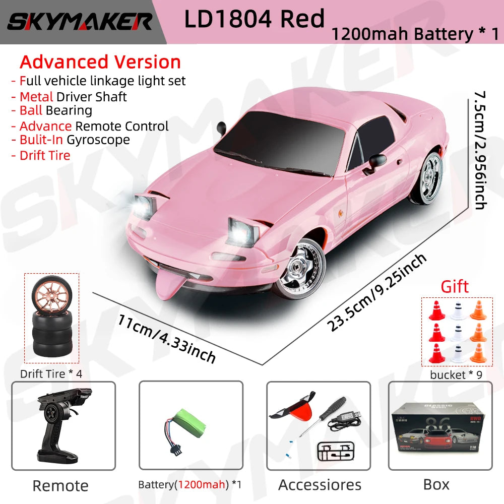 Skymaker LDRC LD1804 1/18 RC Drift Car MX5 2.4GHz RWD With ESP Gyroscope On-Road LED Lights Full Scale RC Cars Children Toy Gift