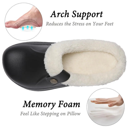 Evshine Winter Warm Clogs Men Waterproof Garden Slippers Fur Clogs Slippers Fuzzy Plush Slippers Bedroom Shoe for Indoor Outdoor
