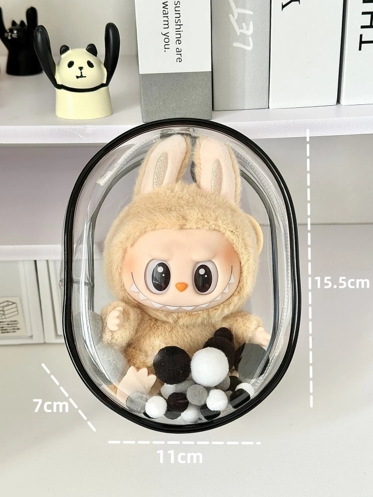 V1 V2 Labubu Protective Cover Cotton Doll Sitting Bag Transparent Doll 17cm Dustproof Hanging Plush Doll Dust Drying Doll Bag
