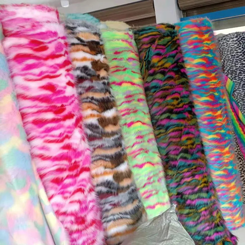 170*50cm High Grade Thicken Jacquard Fox Imitation Faux Fur Fabric,colorful Jacquard Fur Fabric for Patchwork