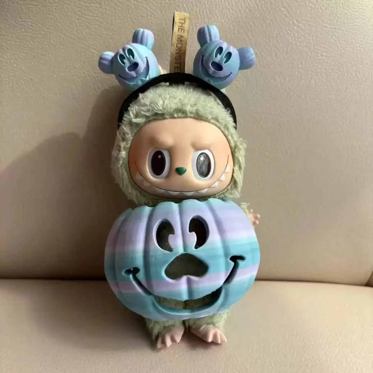 Kawaii 15cm Labubu Doll Clothes – Halloween Pumpkin Dress With Adorable Hand-Carved Headband Cosplay Outfit Gift Accessories