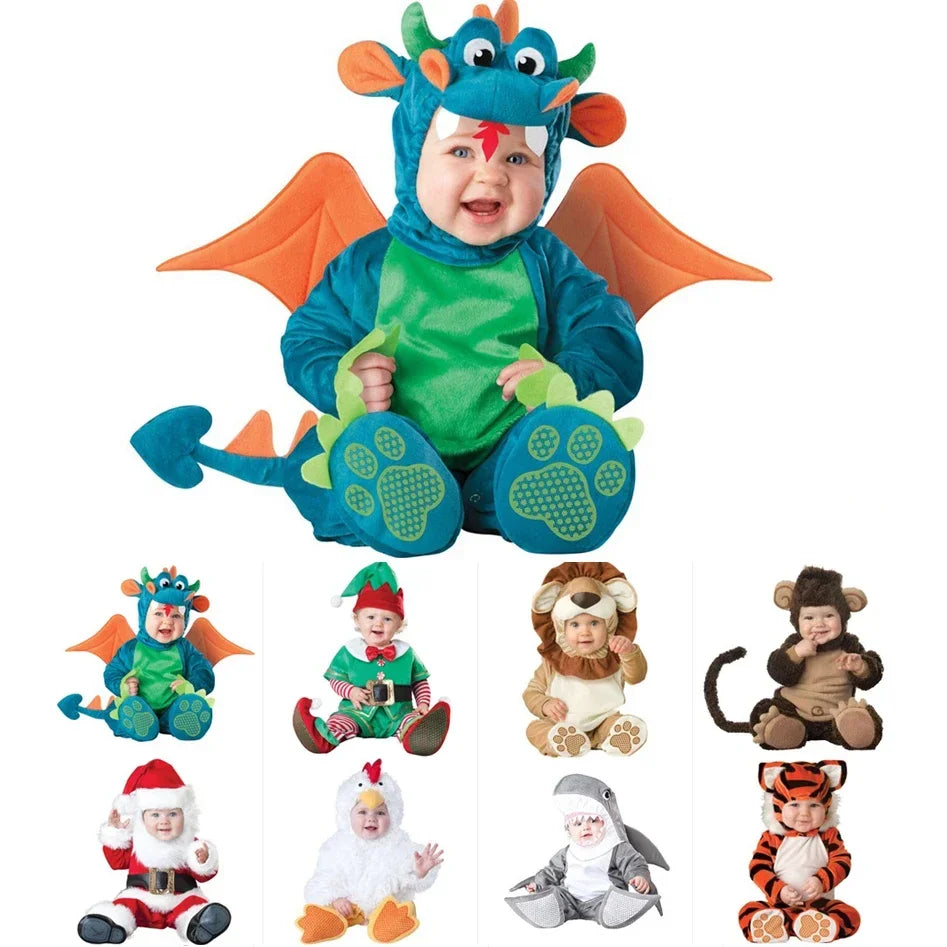 6m-24m Christmas Xmas Holiday Halloween Costume Infant Baby Girls Lion Dinosaur Rompers Elk Toddlers Clothes