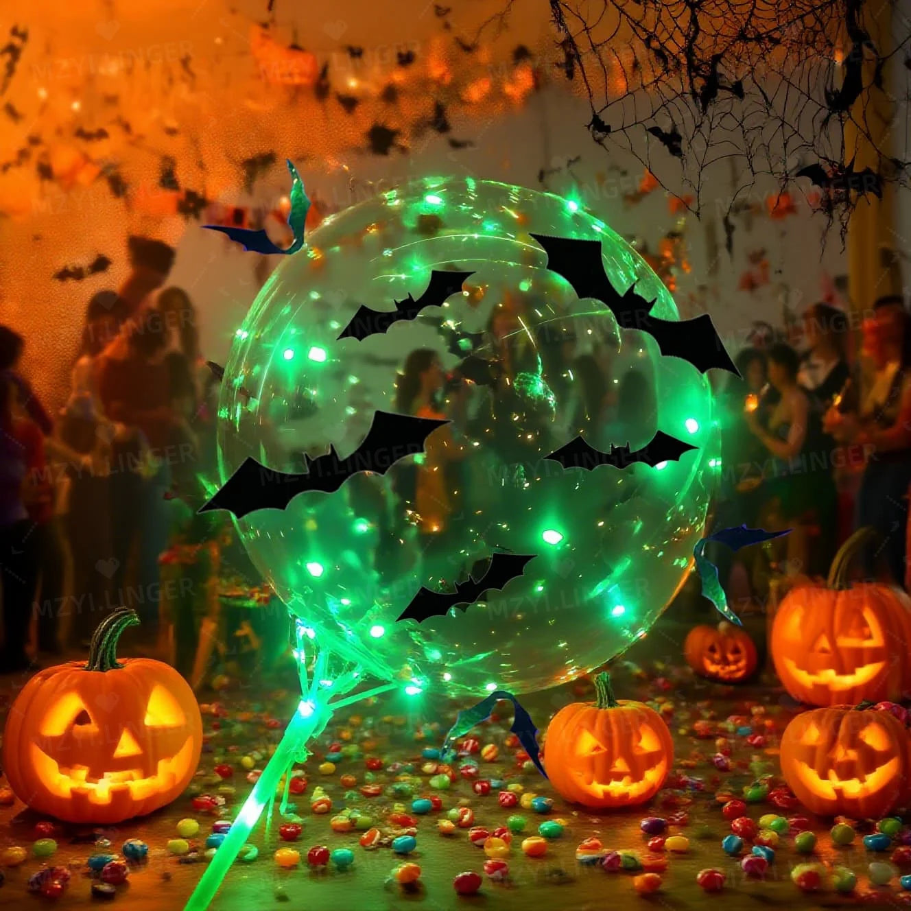 5pcs Halloween Glowing Balloon Set Transparent Bobo Balloon Bat Stickers Halloween Party Decoration Day of the Dead Decoration