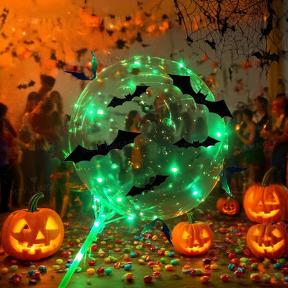 5pcs Halloween Glowing Balloon Set Transparent Bobo Balloon Bat Stickers Halloween Party Decoration Day of the Dead Decoration