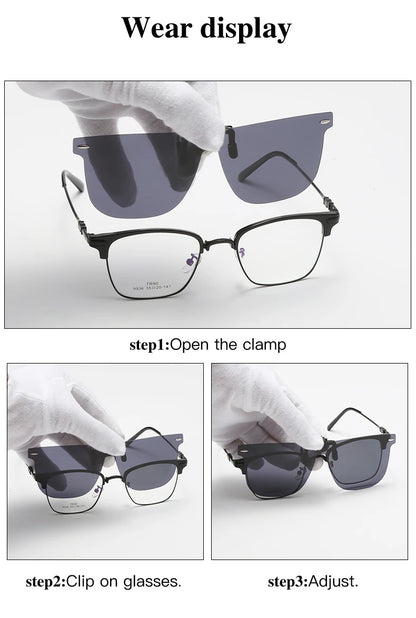 HOOLDW Men Polarized Photochromic Flip Up Clip on Sunglasses Fishing Driving Anti Glare Night Vision Glasses UV400 Women Eyewear