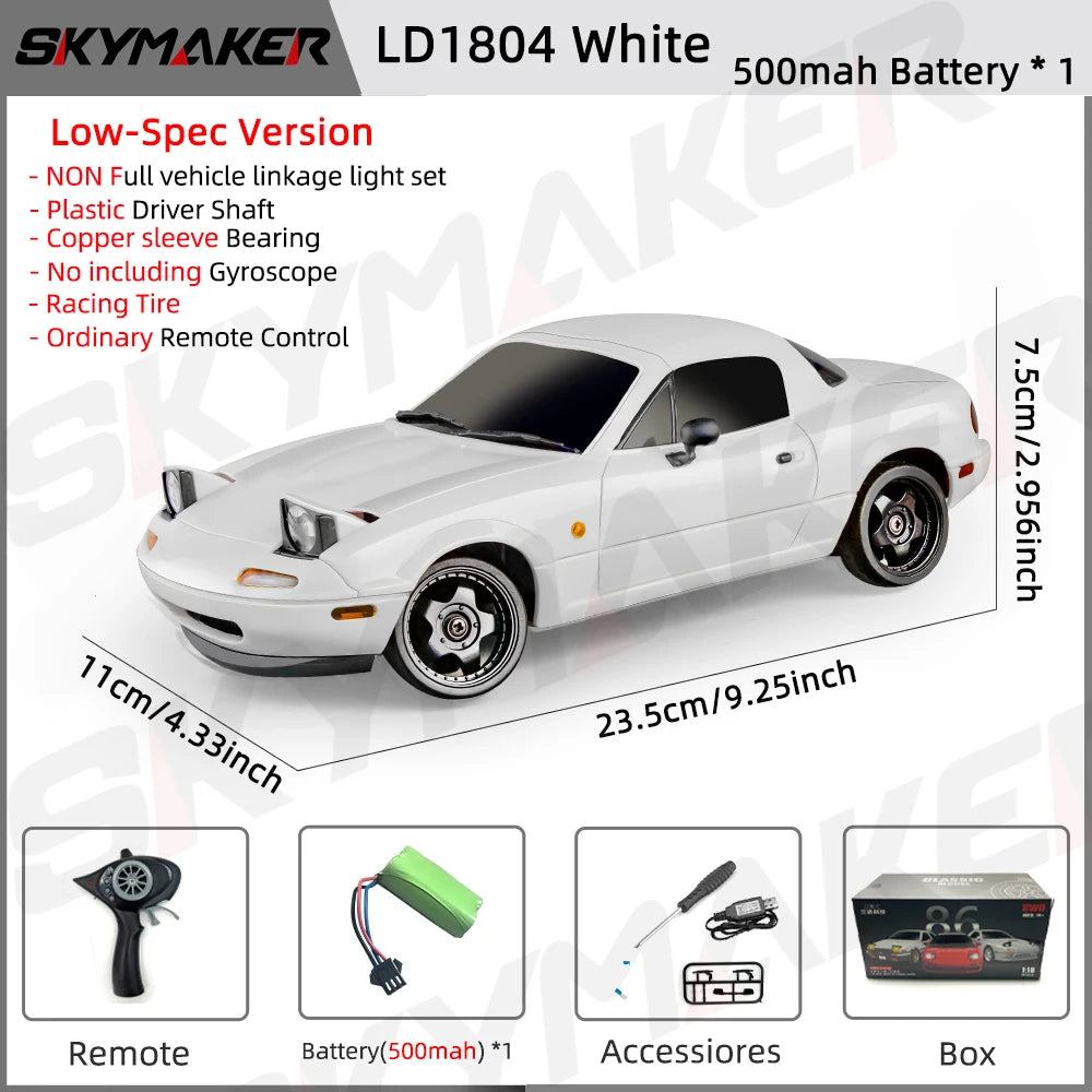 Skymaker LDRC LD1804 1/18 RC Drift Car MX5 2.4GHz RWD With ESP Gyroscope On-Road LED Lights Full Scale RC Cars Children Toy Gift