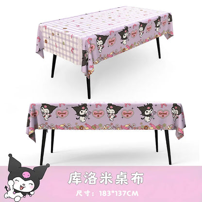 Sanrio Birthday Party Tablecloth Oil-Proof Waterproof Atmosphere Sense Cartoon Kuromi Disposable Tablecloth Decoration