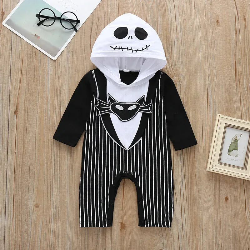 Baby Boy Halloween Cosplay Clothes Jack Nightmare Before Xmas Romper Christmas Cotton Striped  Hooded Jumpsuit for 0-24 Months