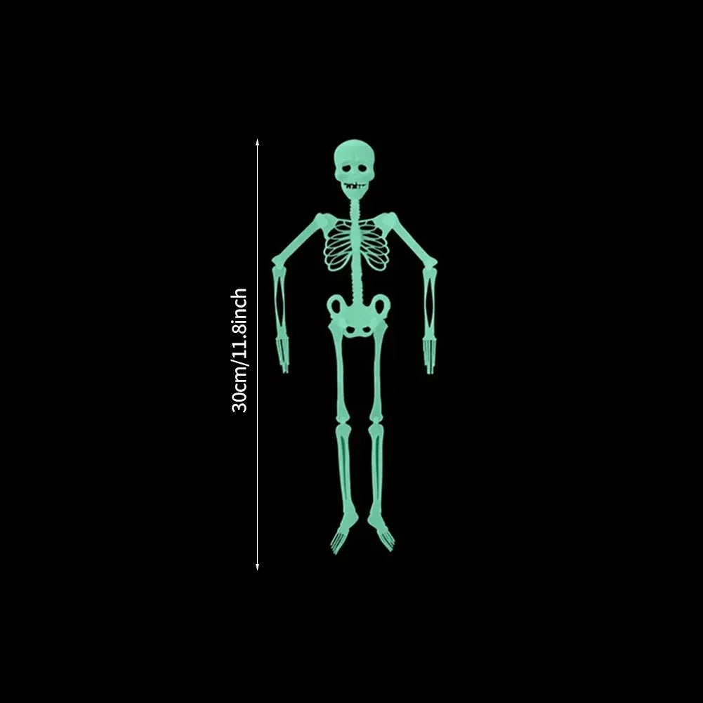 Luminous Hanging Skeleton Movable Glow Fake Skull Scary House Pendant Props Halloween Party Home Yard Outdoor Garden Decoration