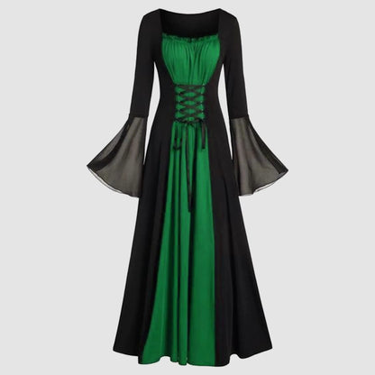 Halloween Medieval Dresses for Women Costumes Trumpet Sleeves Gothic Retro Gown Strap High Waist Cosplay Dress Dress Up Party
