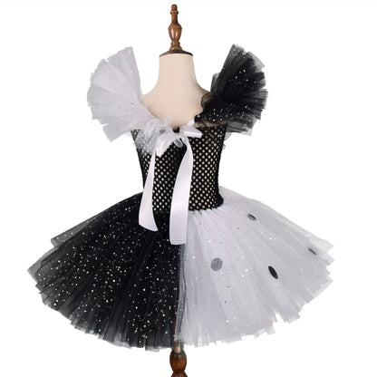 2025 Classic Girl Cosplay Clown Pure White + Black Princess Puffed Skirt Halloween Easter Festival Party Dress+ Accessories Set