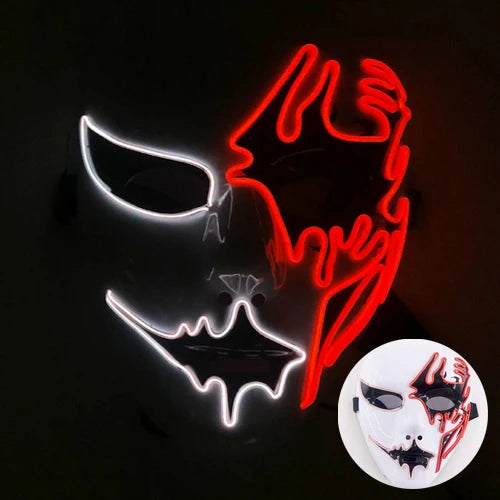 LED Hand-Painted Mask Halloween Carnival Masquerade Cosplay Horror Accessory Men's Mask Weird Face Mask Glowing Mascara Disfraz