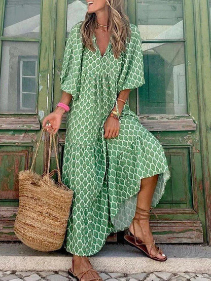 Fashion Women Print Dress Summer Loose Boho Dress Casual Elegant Short Sleeve Beach Party Dresses for Woman Robe Femme 2023 New
