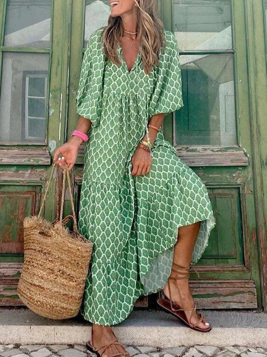 Fashion Women Print Dress Summer Loose Boho Dress Casual Elegant Short Sleeve Beach Party Dresses for Woman Robe Femme 2023 New