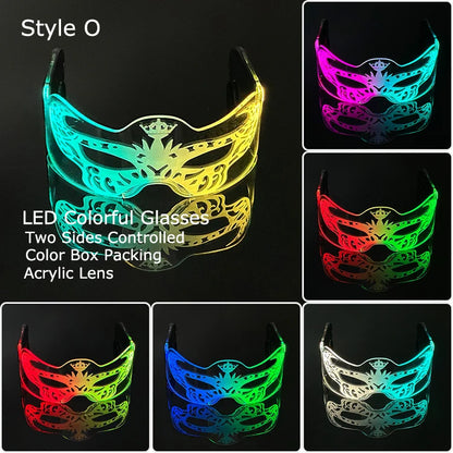 Acrylic LED Luminous Glasses Glow Party Glasses Neon Light Up Visor Eyeglasses DJ Bar Party Eyewear for Halloween Christmas