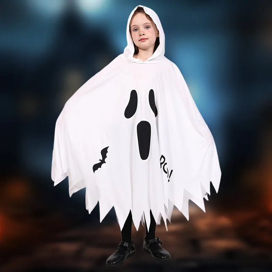 Boys and Girls Glowing Cloaks in the Dark Cosplay Costumes, Beautiful White Ghosts, Demons, Performances, Halloween Themed Parti