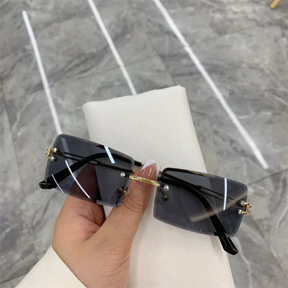 Unisex Small Rimless Sunglasses Man Woman Fashion Gradient Sun Glasses Eyewear Retro Luxury Brand Designer Traveling Shades