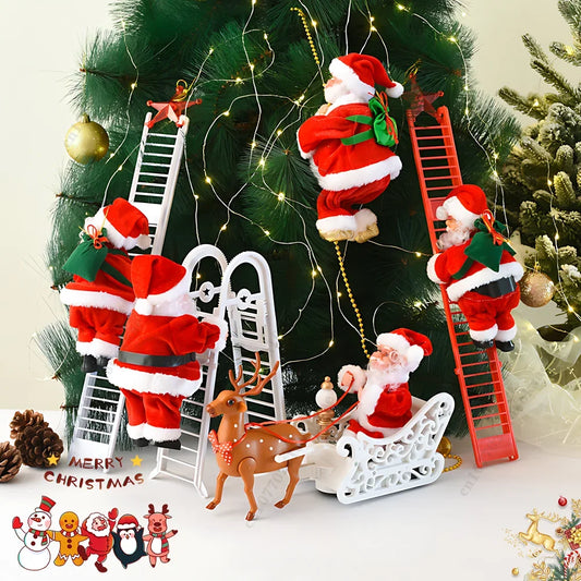 Electric Ladder Climbing Santa Claus Christmas Decoration Beads Figure Holiday Gift for Kids Outdoor Courtyard Store Party Decor