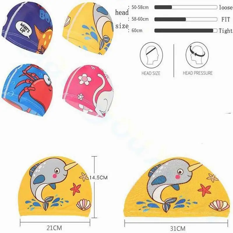 Cartoon Animal Children Swimming Cap Girls Boys Swimming Hat Elastic Kids Pool Swimming Cap 1-10 Years Old