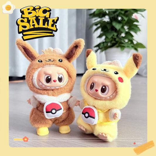 Labubu Clothes Pokemon Pikachu Set Role-Playing Costume, Animated Characters, Labubu Accessories (No Dolls)