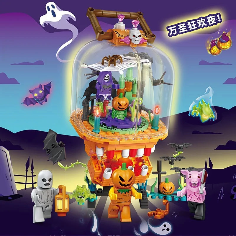 Halloween Creative Building Blocks Set MOC Halloween Hut Pumpkin Lantern Pumpkin House Decoration Assemble Bricks Kit Toys Gifts