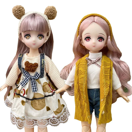 Fashion 30cm BJD Doll Anime Face Two-Dimensional Princess Doll (B) or Dress Up Clothes (A) Accessories Kids Girls Doll Toy Gift
