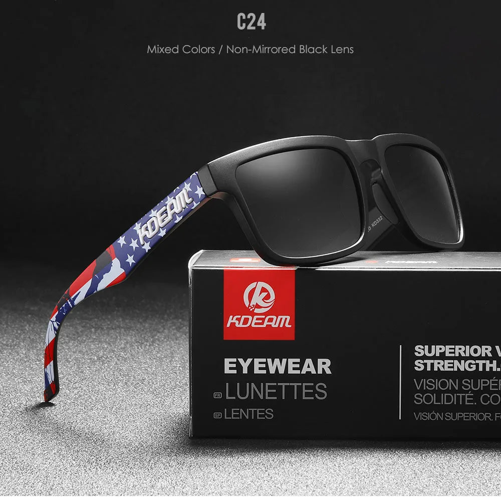 KDEAM Men's Polarized Sunglasses Fishing Lifestyles Mirrored Color Blocking Sun Glasses Women Legend Square Sunglass With Box